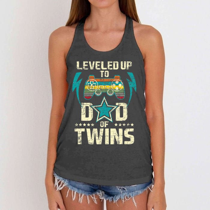 Leveled Up To Dad Of Twins Twin Dad Father Of Twins Women's Knotted Racerback Tank