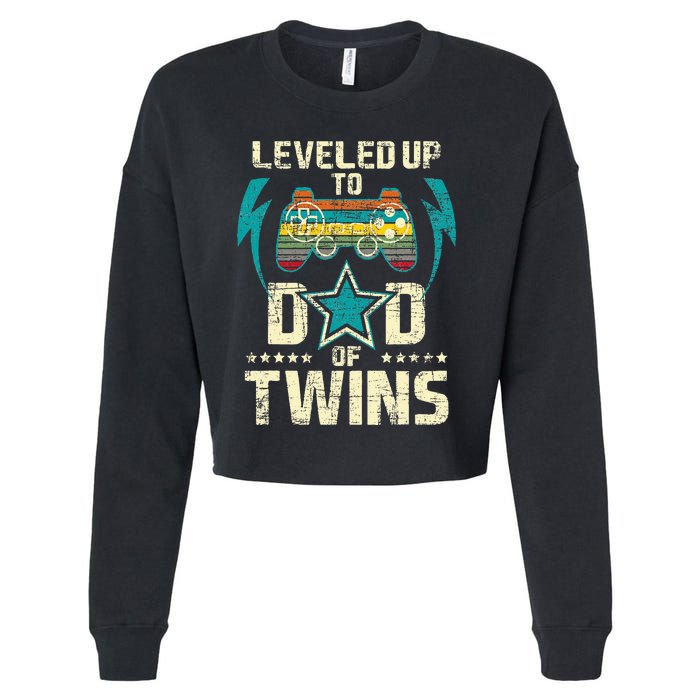 Leveled Up To Dad Of Twins Twin Dad Father Of Twins Cropped Pullover Crew