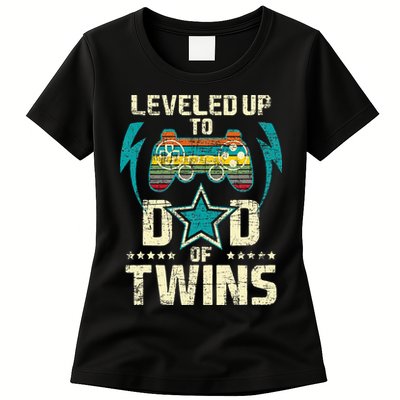 Leveled Up To Dad Of Twins Twin Dad Father Of Twins Womens T-Shirt