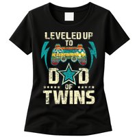 Leveled Up To Dad Of Twins Twin Dad Father Of Twins Womens T-Shirt