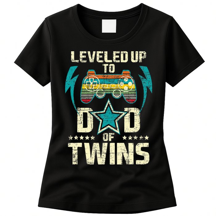 Leveled Up To Dad Of Twins Twin Dad Father Of Twins Womens T-Shirt