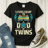 Leveled Up To Dad Of Twins Twin Dad Father Of Twins Womens T-Shirt