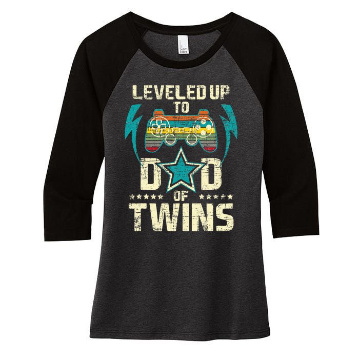 Leveled Up To Dad Of Twins Twin Dad Father Of Twins Women's Tri-Blend 3/4-Sleeve Raglan Shirt