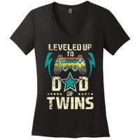 Leveled Up To Dad Of Twins Twin Dad Father Of Twins Women's V-Neck T-Shirt