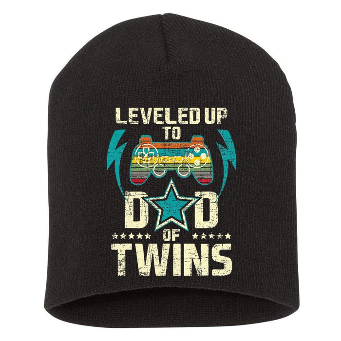 Leveled Up To Dad Of Twins Twin Dad Father Of Twins Short Acrylic Beanie