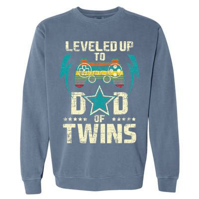 Leveled Up To Dad Of Twins Twin Dad Father Of Twins Garment-Dyed Sweatshirt