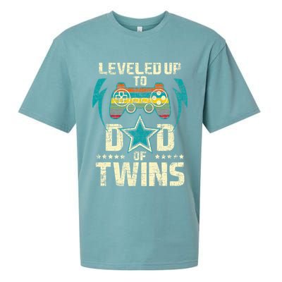 Leveled Up To Dad Of Twins Twin Dad Father Of Twins Sueded Cloud Jersey T-Shirt