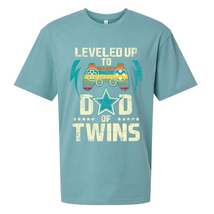 Leveled Up To Dad Of Twins Twin Dad Father Of Twins Sueded Cloud Jersey T-Shirt