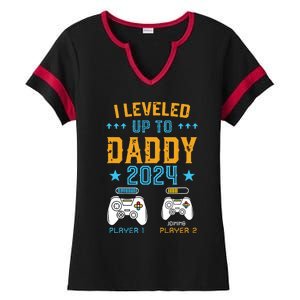 Leveled Up To Daddy 2024 Promoted To Dad Level Unlocked Ladies Halftime Notch Neck Tee