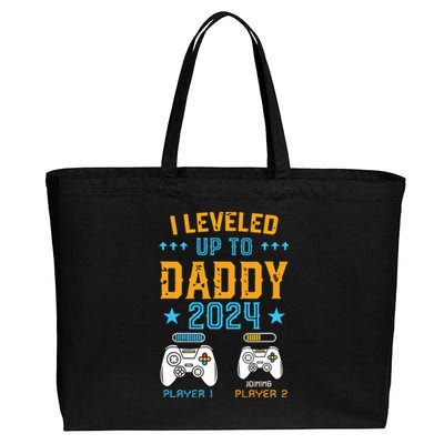 Leveled Up To Daddy 2024 Promoted To Dad Level Unlocked Cotton Canvas Jumbo Tote