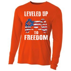 Leveled Up To Freedom Gamer 4th Of July Teens Funny Gift Cooling Performance Long Sleeve Crew