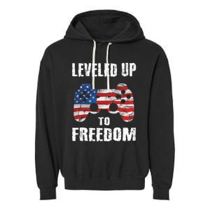 Leveled Up To Freedom Gamer 4th Of July Teens Funny Gift Garment-Dyed Fleece Hoodie