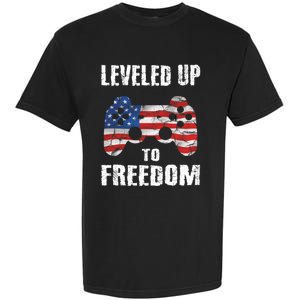 Leveled Up To Freedom Gamer 4th Of July Teens Funny Gift Garment-Dyed Heavyweight T-Shirt