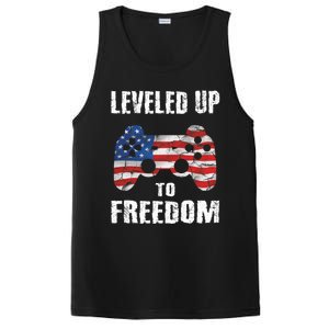 Leveled Up To Freedom Gamer 4th Of July Teens Funny Gift PosiCharge Competitor Tank