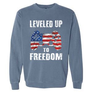 Leveled Up To Freedom Gamer 4th Of July Teens Funny Gift Garment-Dyed Sweatshirt