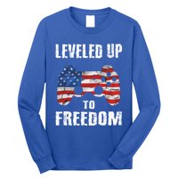 Leveled Up To Freedom Gamer 4th Of July Teens Funny Gift Long Sleeve Shirt