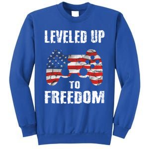 Leveled Up To Freedom Gamer 4th Of July Teens Funny Gift Sweatshirt