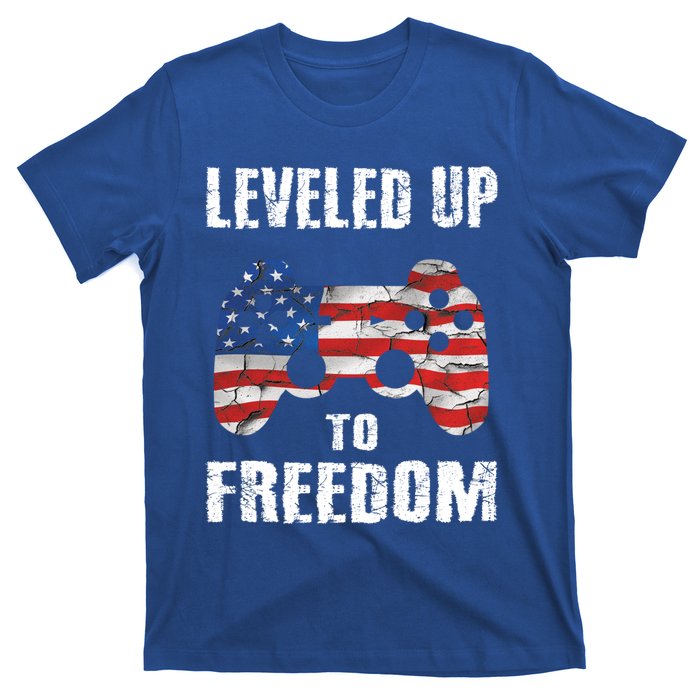 Leveled Up To Freedom Gamer 4th Of July Teens Funny Gift T-Shirt