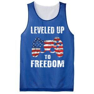 Leveled Up To Freedom Gamer 4th Of July Teens Funny Gift Mesh Reversible Basketball Jersey Tank