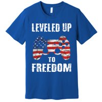 Leveled Up To Freedom Gamer 4th Of July Teens Funny Gift Premium T-Shirt