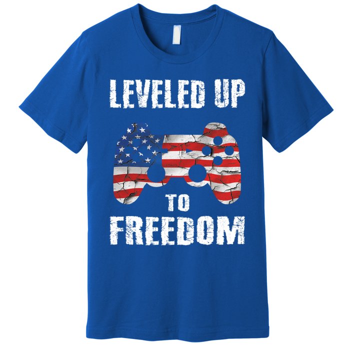 Leveled Up To Freedom Gamer 4th Of July Teens Funny Gift Premium T-Shirt