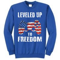 Leveled Up To Freedom Gamer 4th Of July Teens Funny Gift Tall Sweatshirt