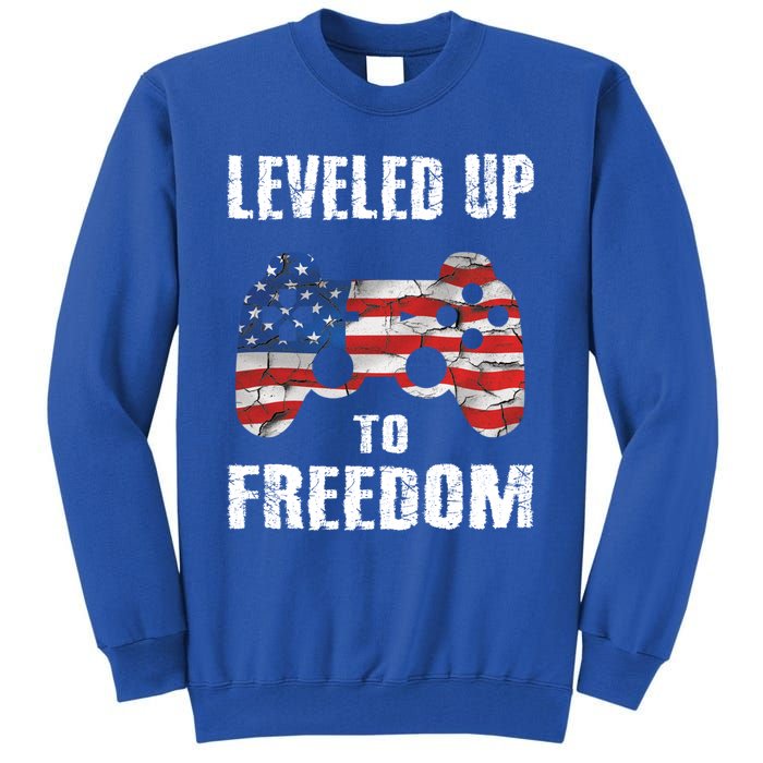 Leveled Up To Freedom Gamer 4th Of July Teens Funny Gift Tall Sweatshirt