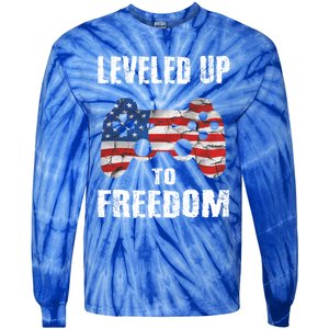 Leveled Up To Freedom Gamer 4th Of July Teens Funny Gift Tie-Dye Long Sleeve Shirt