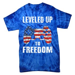 Leveled Up To Freedom Gamer 4th Of July Teens Funny Gift Tie-Dye T-Shirt