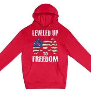 Leveled Up To Freedom Gamer 4th Of July Teens Funny Gift Premium Pullover Hoodie