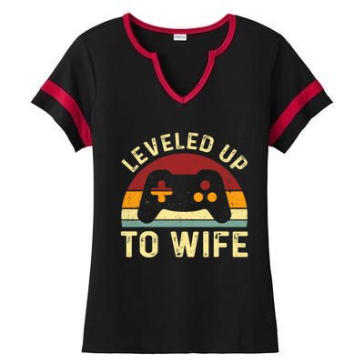 Leveled up To Wife Newlywed Bride Just Married Couple Ladies Halftime Notch Neck Tee