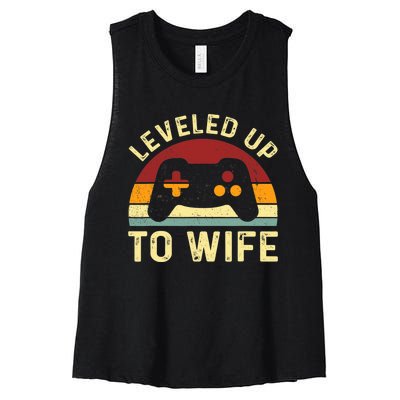 Leveled up To Wife Newlywed Bride Just Married Couple Women's Racerback Cropped Tank