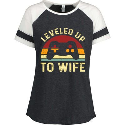 Leveled up To Wife Newlywed Bride Just Married Couple Enza Ladies Jersey Colorblock Tee