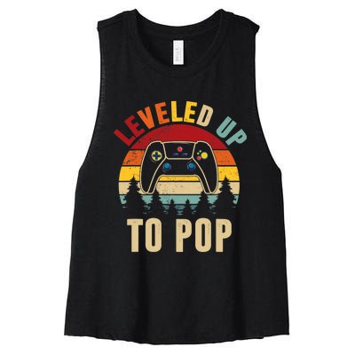 Leveled Up To Pop Funny Gamer Father's Day Dad Women's Racerback Cropped Tank