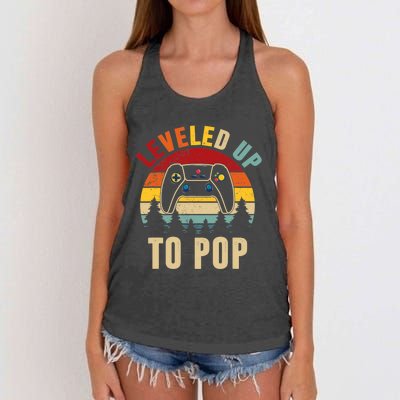 Leveled Up To Pop Funny Gamer Father's Day Dad Women's Knotted Racerback Tank