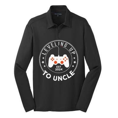 Leveling Up To Uncle Est 2024 Promoted To Uncle Silk Touch Performance Long Sleeve Polo