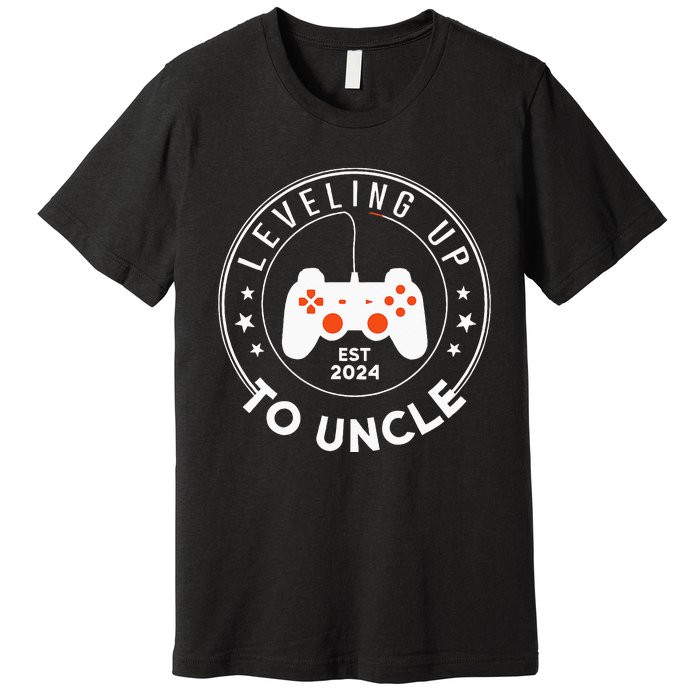 Leveling Up To Uncle Est 2024 Promoted To Uncle Premium T-Shirt