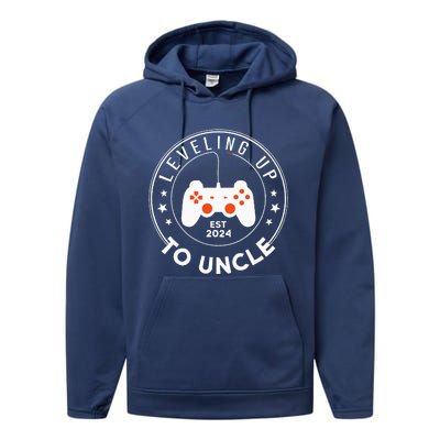 Leveling Up To Uncle Est 2024 Promoted To Uncle Performance Fleece Hoodie