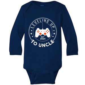 Leveling Up To Uncle Est 2024 Promoted To Uncle Baby Long Sleeve Bodysuit