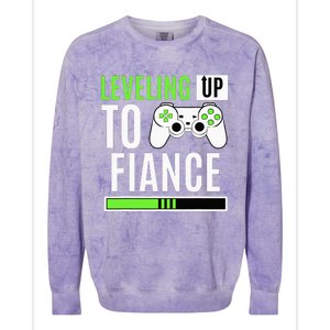 Leveled Up To Fiance Just Engaged Newly Engaged Couple Colorblast Crewneck Sweatshirt