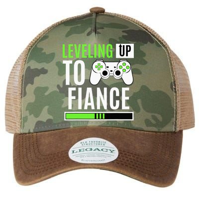 Leveled Up To Fiance Just Engaged Newly Engaged Couple Legacy Tie Dye Trucker Hat