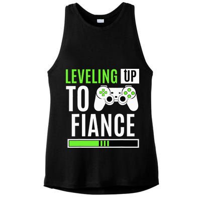 Leveled Up To Fiance Just Engaged Newly Engaged Couple Ladies PosiCharge Tri-Blend Wicking Tank