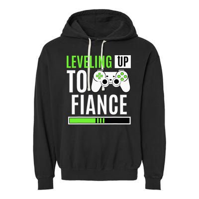 Leveled Up To Fiance Just Engaged Newly Engaged Couple Garment-Dyed Fleece Hoodie