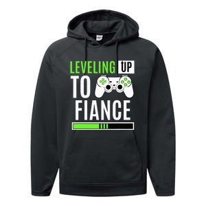 Leveled Up To Fiance Just Engaged Newly Engaged Couple Performance Fleece Hoodie