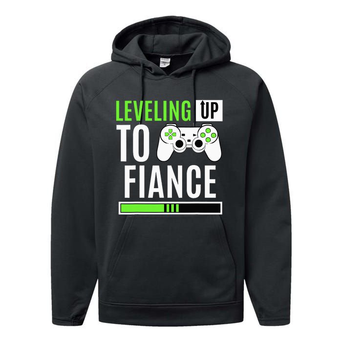 Leveled Up To Fiance Just Engaged Newly Engaged Couple Performance Fleece Hoodie