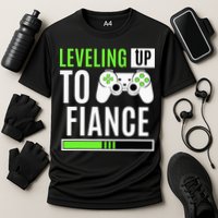 Leveled Up To Fiance Just Engaged Newly Engaged Couple Cooling Performance Crew T-Shirt
