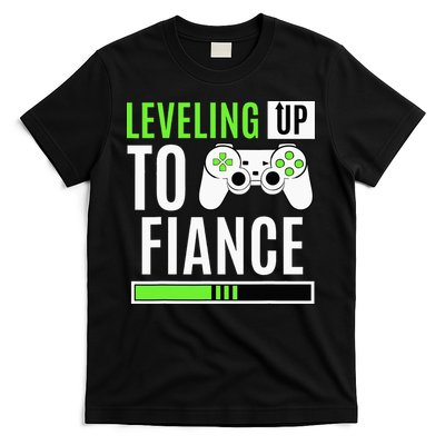 Leveled Up To Fiance Just Engaged Newly Engaged Couple T-Shirt