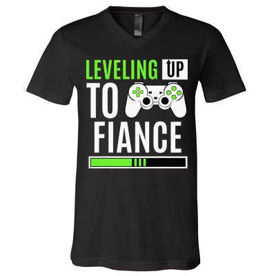 Leveled Up To Fiance Just Engaged Newly Engaged Couple V-Neck T-Shirt