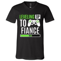 Leveled Up To Fiance Just Engaged Newly Engaged Couple V-Neck T-Shirt