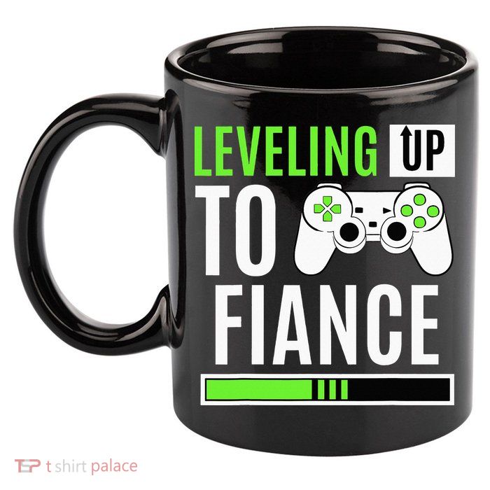 Leveled Up To Fiance Just Engaged Newly Engaged Couple 11oz C Handle Ceramic Mug